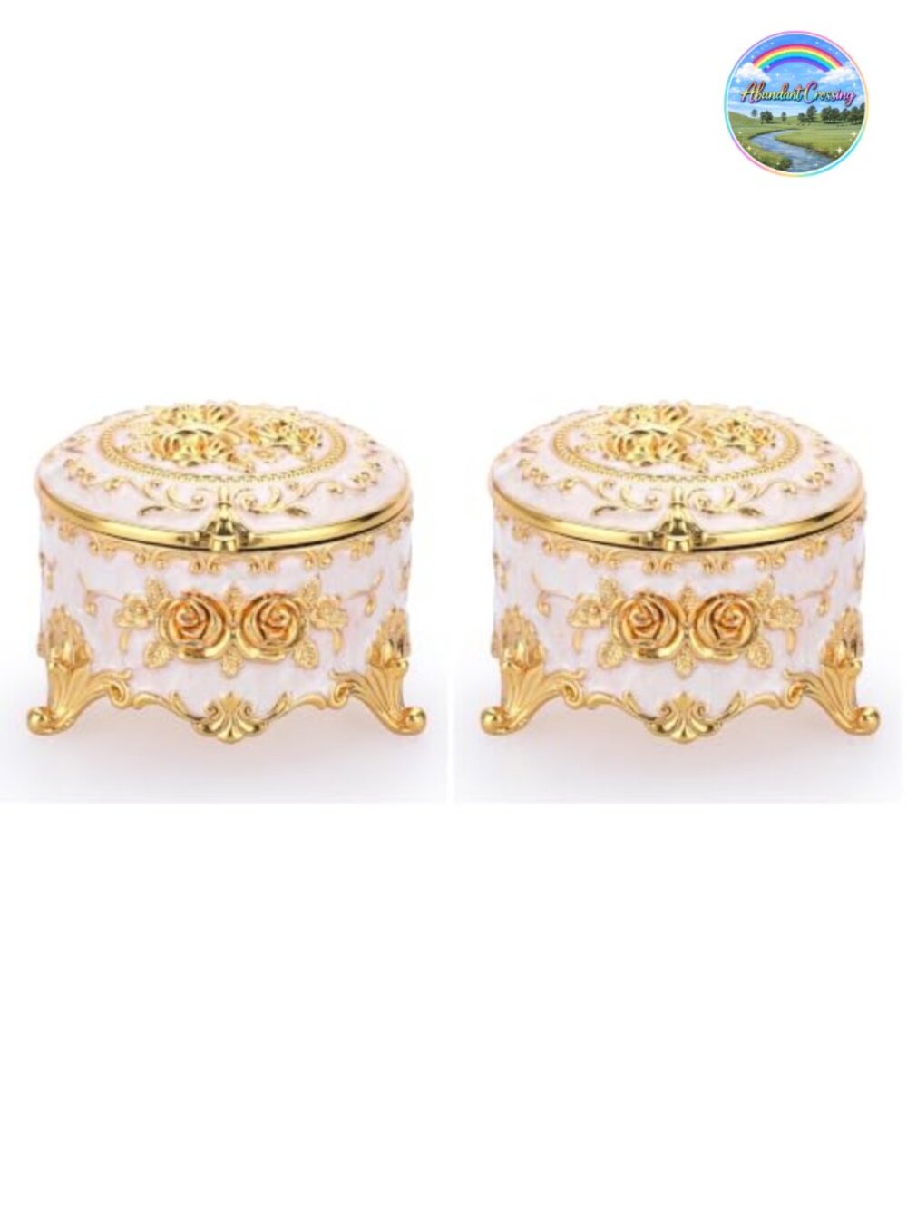 Vintage Round Jewelry Box Zinc Alloy Velvet Lined Trinket Organizer Set